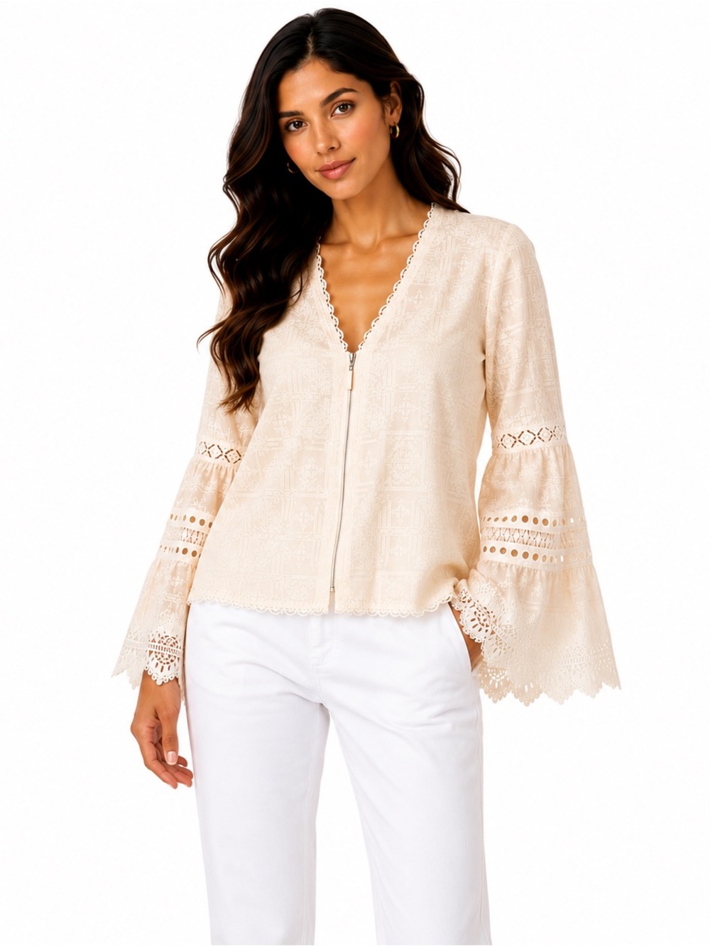 NWT Nanette Lepore Women's Embroidered Lace Blouse Ivory Size 6